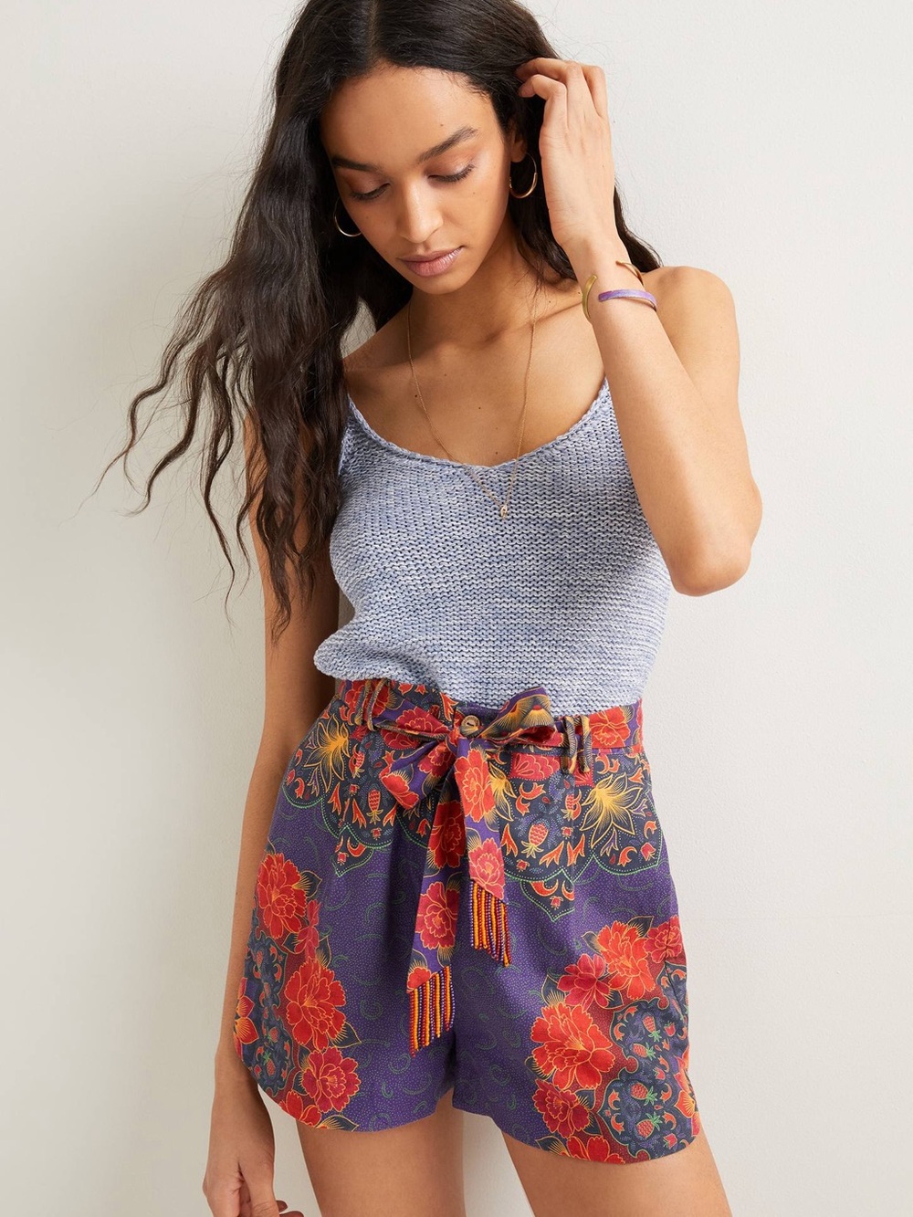 FARM Rio Purple Floral Tie-Waist Shorts
